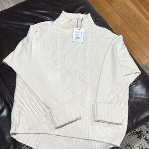 Theory warm ivory easy mock neck cable Sweater